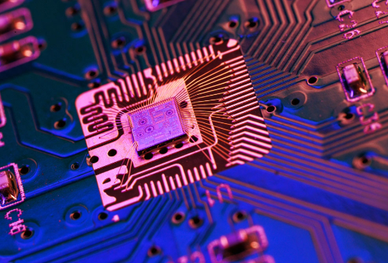 Closeup of a microchip on a circuit board